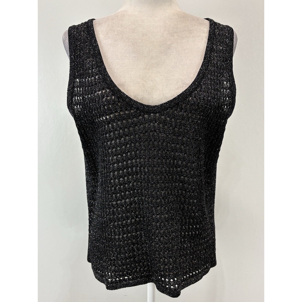 St. John Sport Sleeveless Knit Sweater Sz Large Metallic Open Knit Wool Blend